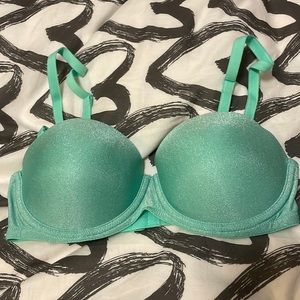 Brand new VSPINK push up bra with removable straps in a green shimmer color 34C